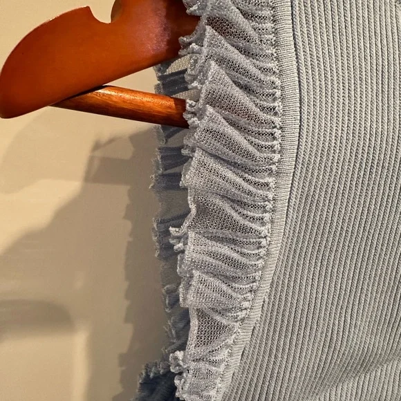 Commense Light Blue Ribbed Ruffle-Trim Tank - Picture 4 of 13